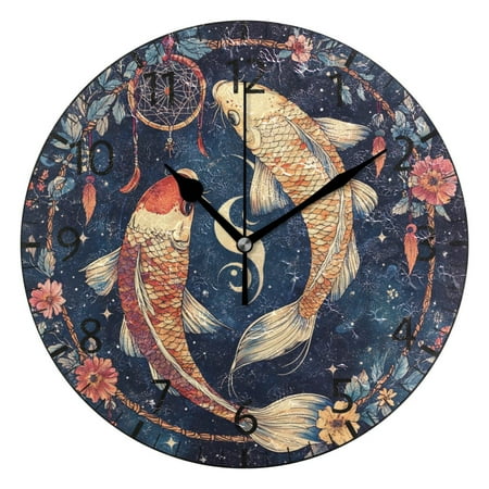 YAZAOO Decorative Wall Clock Size:25cm Koi Dreams Design Pattern Clock
