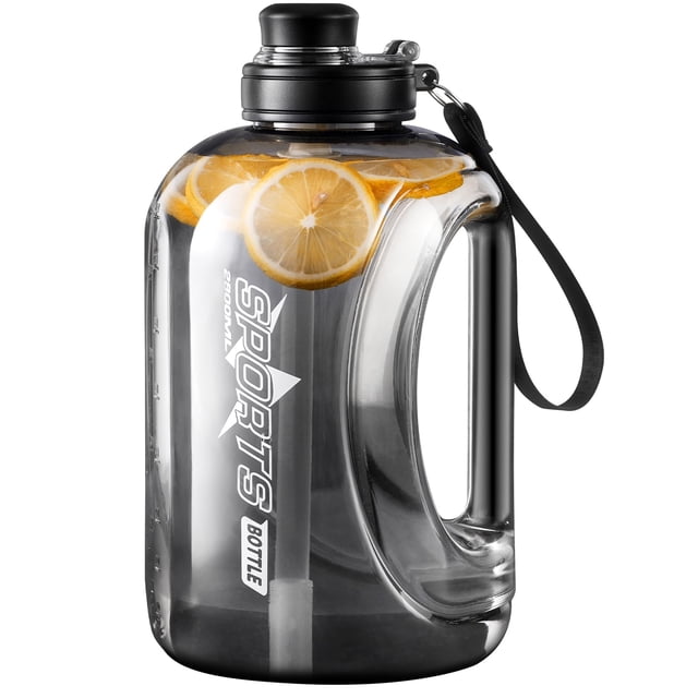 Botella de agua Doseno grande de 2,8 litros con pajita, mango portátil sin BPA