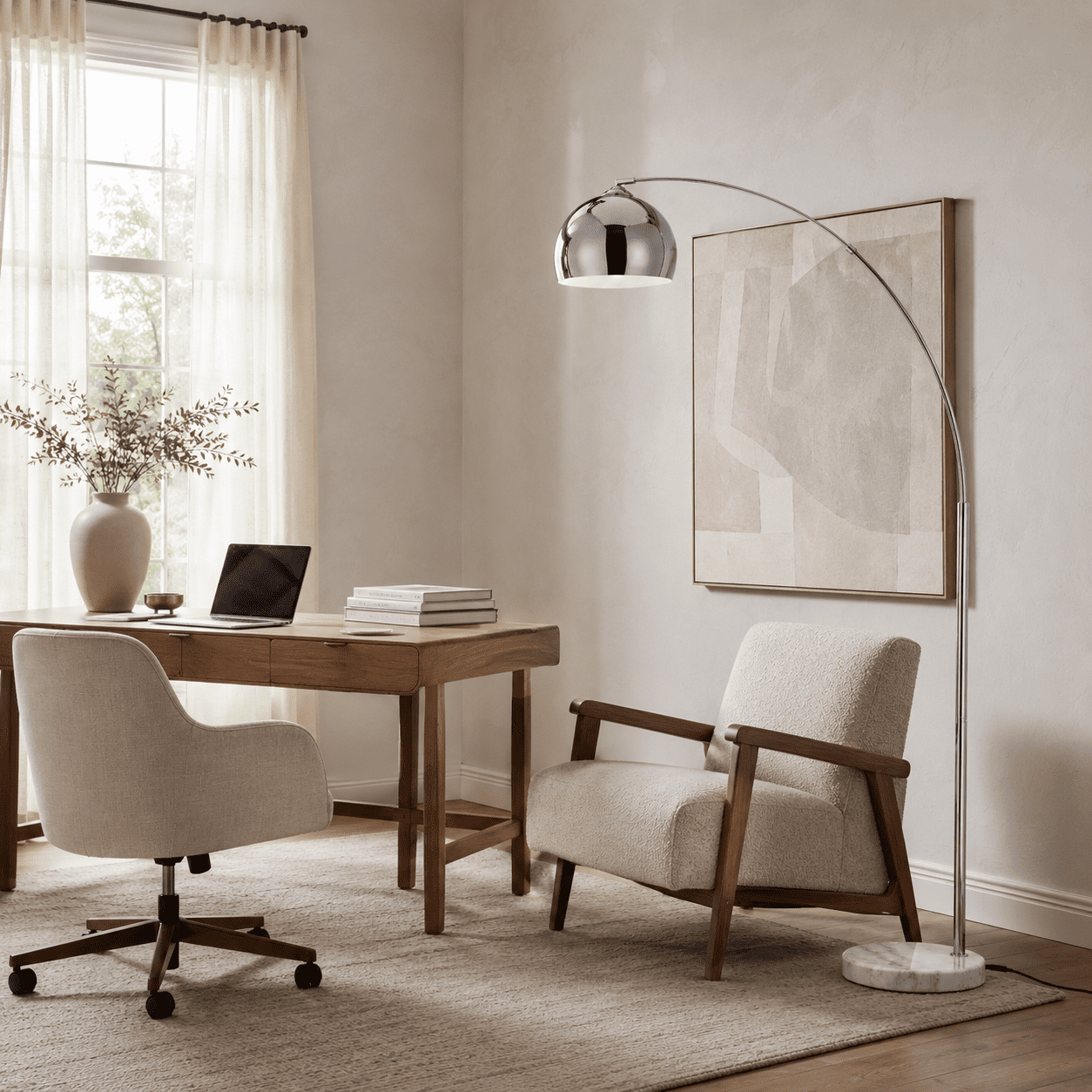 Teamson Home Arquer 66.93" Arc Floor Lamp with Faux Marble Base