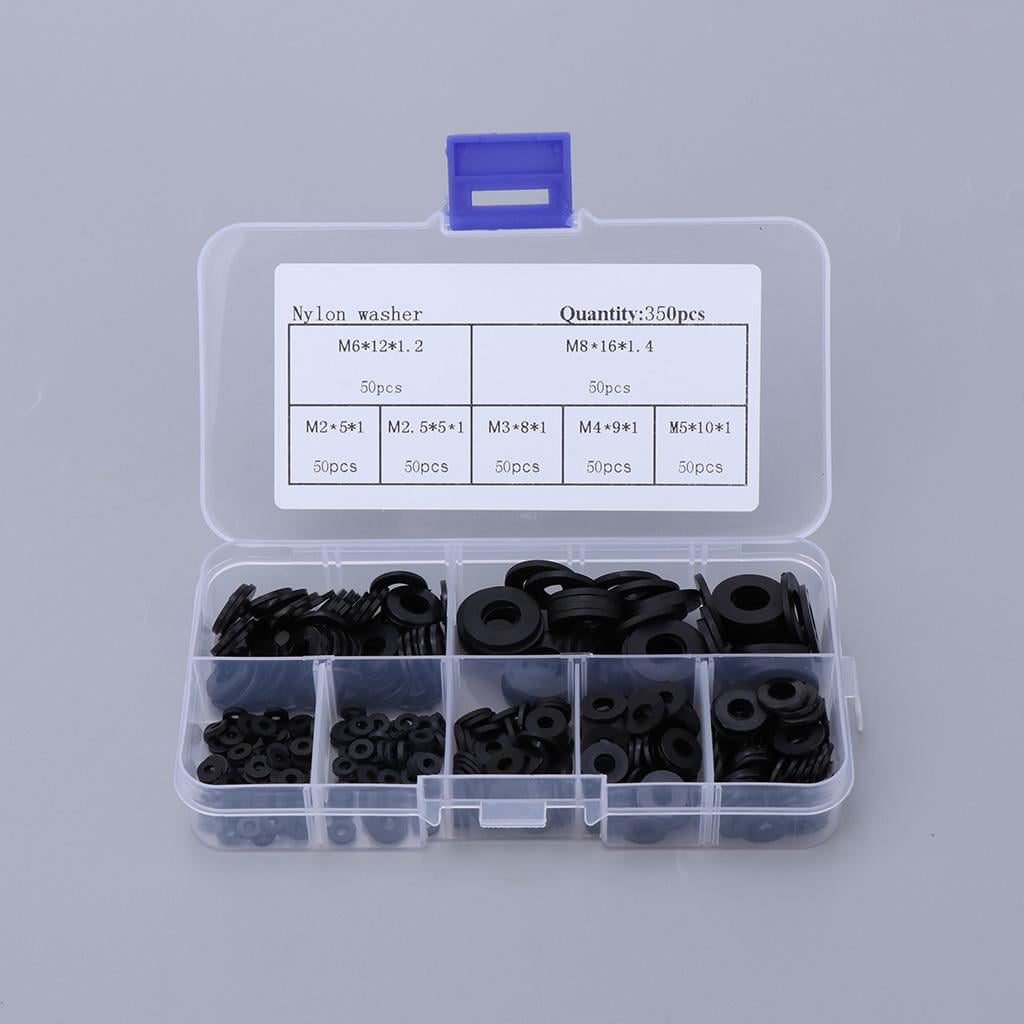 Details about   350 Pcs Washer Black M2-M8/PCB Washer Nylon Bolt Assortment Kit Plastic Set US 