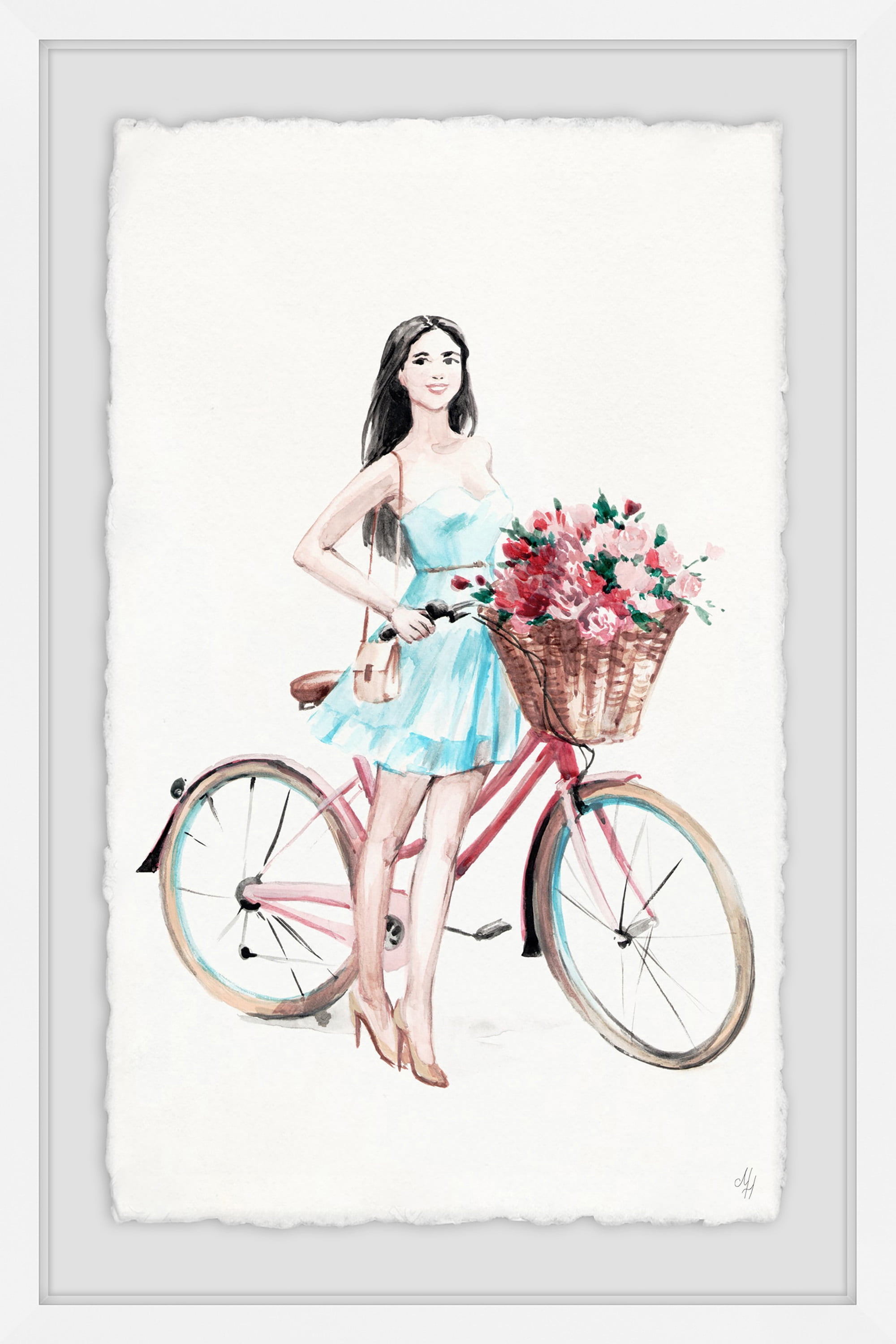 Bicycle Girl Framed Painting Print