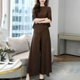 thumbnail image 2 of Mrat Two Piece Trendy Suit Set Women Comfy Casual Put Together Color Long Sleeve Round-Neck Blouse and Pocket Long Pants Sets Summer Knit Loungewear S-107 Coffee L, 2 of 7