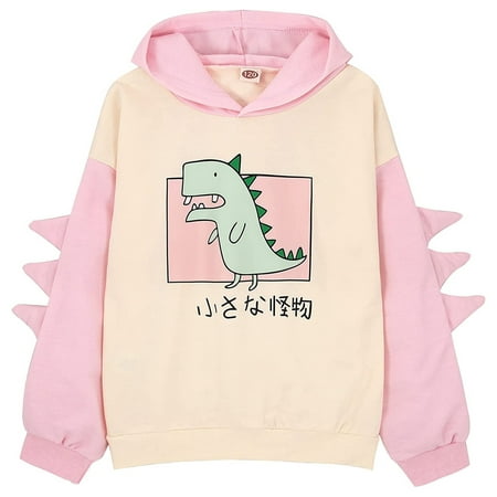 

YYDGH Clearance Little Girls Cute Dinosaur Pullover Hoodie Sweatshirt Colorblock Splice Hooded Kids Fall Winter Cartoon Casual Long Sleeve Tops(Pink 9-10 Years)