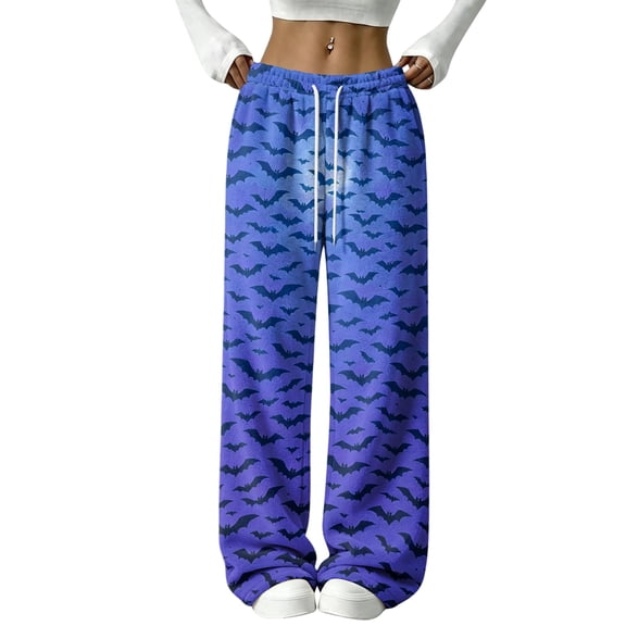 QWKLEAJ Halloween Pajama Pants Women Spooky Print Lounge Pants Pumpkin Ghost Wide Leg Sleepwear Festive Holiday Loungewear Drawstring Bottoms Plus Size Fleece Halloween Pyjamas