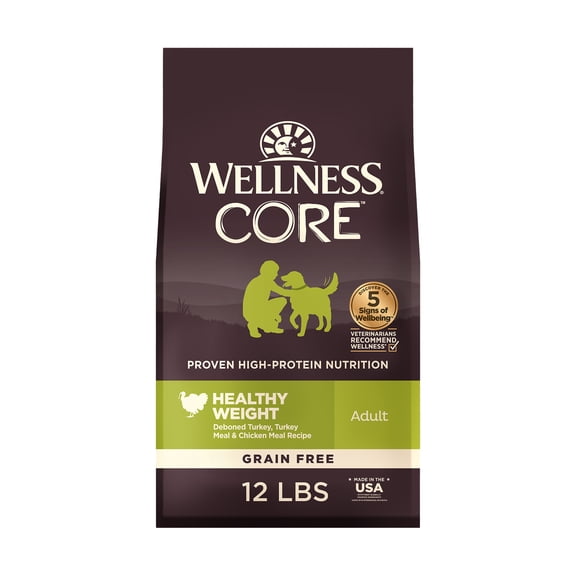 Wellness CORE Dry Dog Food, Grain Free, High Protein, Natural, Healthy Weight Turkey & Chicken Recipe, (12-Pound Bag)
