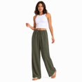 thumbnail image 3 of Wrongduck Women's Wide Leg Pants High Rise Flowy Trousers with Pockets, Wrinkle Resistant Casual Work Business Lounge Pants, 3 of 6