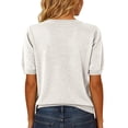 thumbnail image 4 of WULMLEO Womens Short Sleeve Sweater Summer V Neck Tops Casual Knit Shirts Lightweight Pullover Top White M, 4 of 5