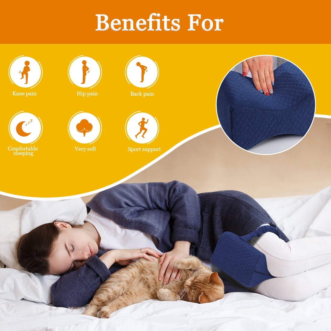 Sleepavo Knee Pillow for Side Sleepers - Leg Pillow for Sleeping for Sciatica Pain Relief, Leg Pain, Lower Back Pain and Hip Pain - Memory Foam