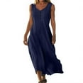 thumbnail image 2 of Mohiass Cotton Linen Dresses for Women 2025 Summer Casual V Neck Sleeveless Maxi Dress Flowy Beach Vacation Travel Dress Navy M, 2 of 7