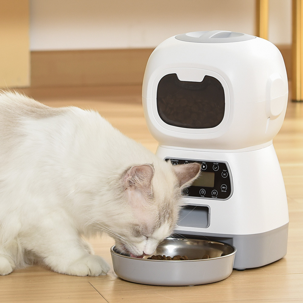 Smart Robot Automatic Pet Feeder for Cats & Dogs - 3.5L Dry Food Dispenser with Timed & Portion Control, Dual Power Supply, and Removable Stainless Steel Bowl