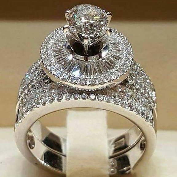 SmartBy 2Pcs/Set Fashion Women Cubic Zirconia Statement Engagement Finger Ring Jewelry