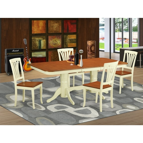 NAAV5-WHI-W 5 PC Dining room set for 4-Dining Table with Leaf and 4 Dining Chairs