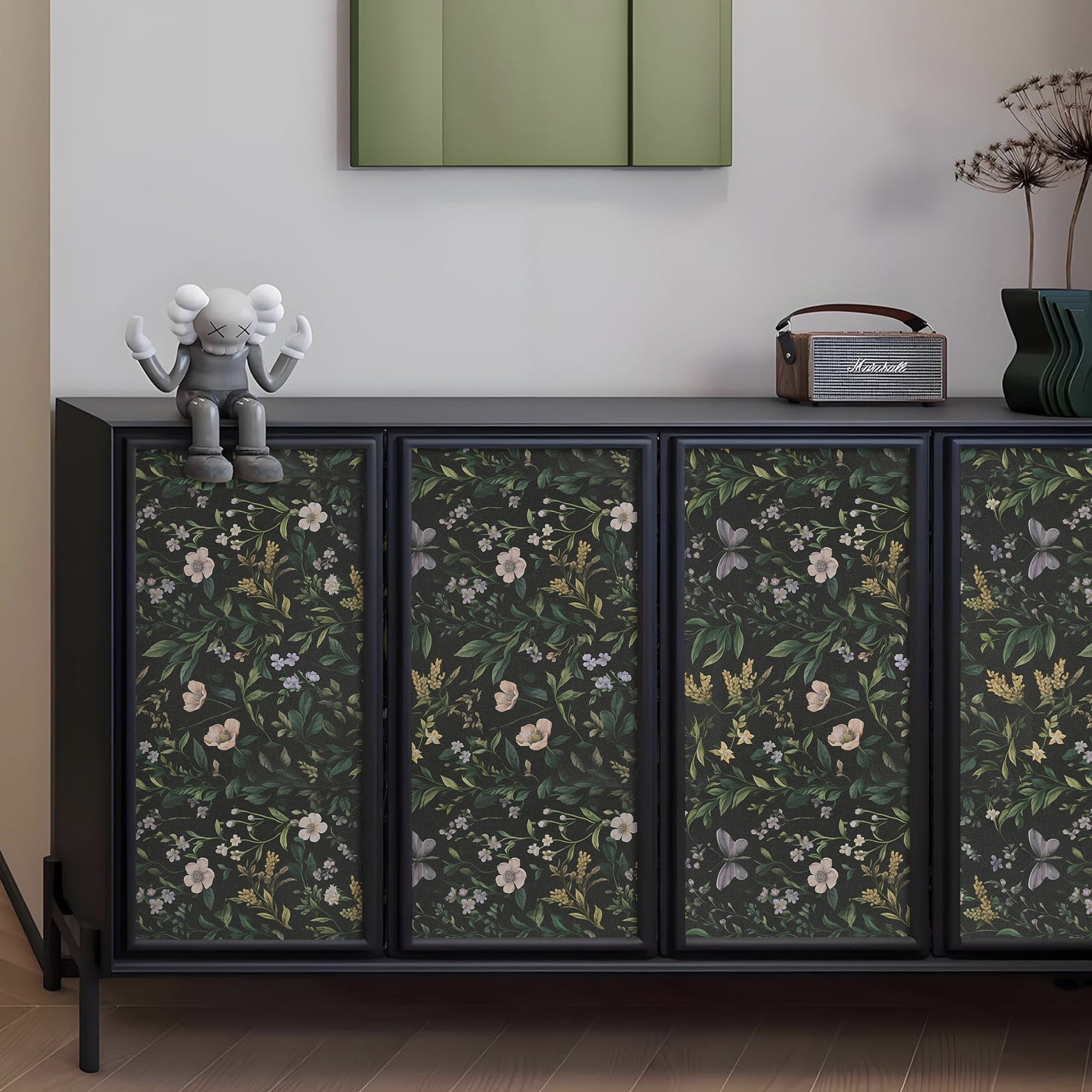 Abyssaly Floral Peel and Stick Wallpaper Self Adhesive Removable Flower Wall Paper 17.3"× 236" / 1 Roll Green Vintage Vinly Contact Paper Waterproof