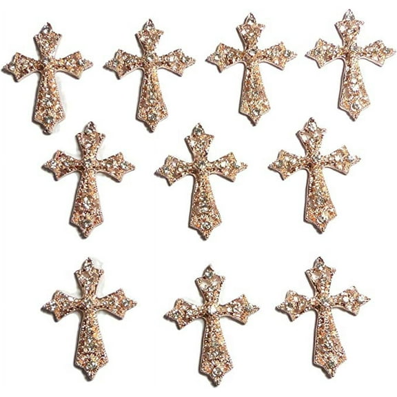 10 Rose Gold filigree cross diamante embellishment approx 3.3cm x 2.75
