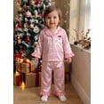 thumbnail image 4 of Cjfdfy Toddler Baby Girl Boy Christmas Satin Pajamas Tree Santa Claus Print Long Sleeve Ruffle Trim striped Shirt Pants Kids Baby Cute My First Christmas Holiday Sleepwear 1-6Y, 4 of 9