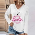thumbnail image 1 of Haut Long à Manches Longues pour Femmes, Mode Décontractée, Couleur Unie, Col en V avec Boutons Froncés, Noir TTG, 1 of 5