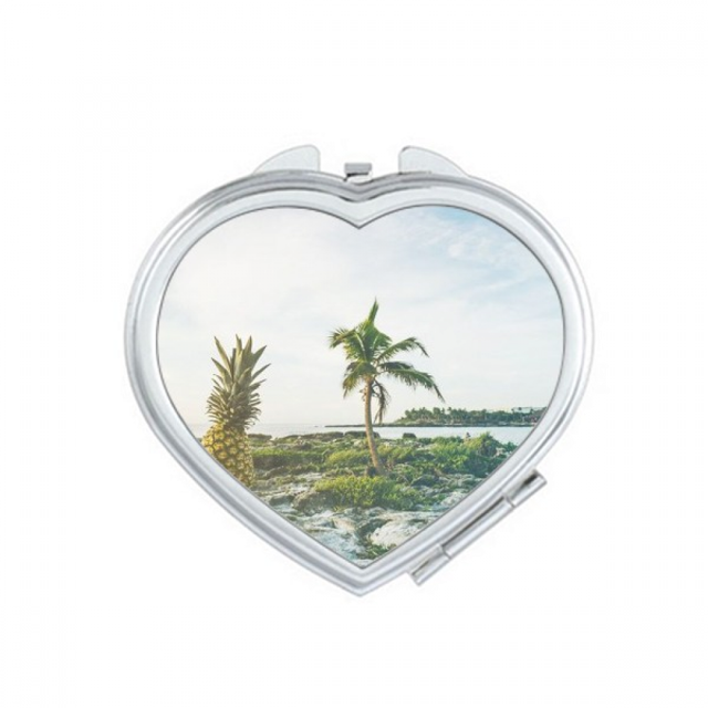 Ocean Sand Beach PineFruit Tree Sea Mirror Travel Magnification Portable Handheld Pocket Makeup