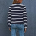 thumbnail image 3 of Women's Striped Cardigan Sweater Button Down Knit Loose Top Long Sleeve Casual Jacket with Pockets Crew Neck Winter Short Coat (Navy L), 3 of 5