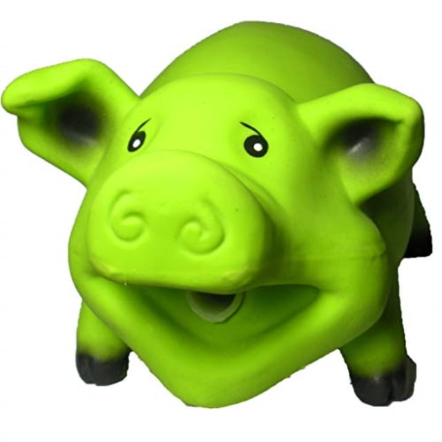 wantchew latex dog squeaky chew toys, oink oink pig green 7" stuffed with cotton.
