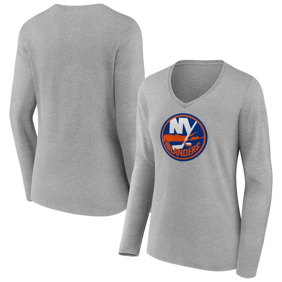 Women's Gray New York Islanders Primary Logo Long Sleeve V-Neck T-Shirt