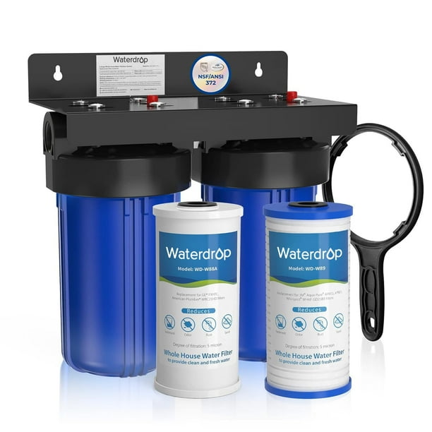Sistema de filtro de agua Waterdrop para toda la casa, con filtro de carbón y filtro de sedimentos, filtración de 5 etapas, reduce altamente el plomo, el cloro, el olor y el sabor, WD-WHF21-PG de 2 et