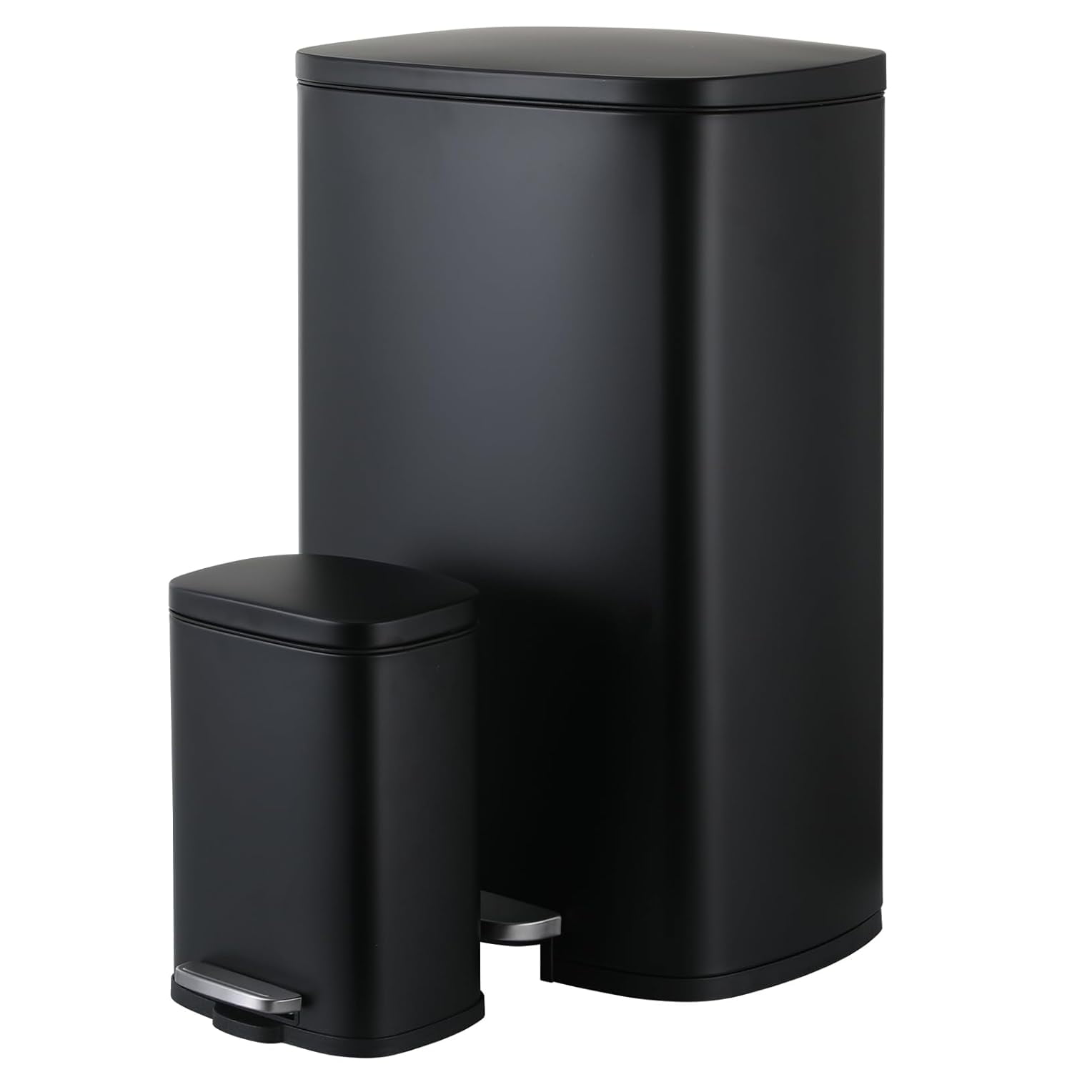 LAZY BUDDY 13.2 Gallon Stainless Steel Kitchen Trash Can with 1.3 Gallon Mini Trash Can, Rectangular Step Garbage Can with Lid