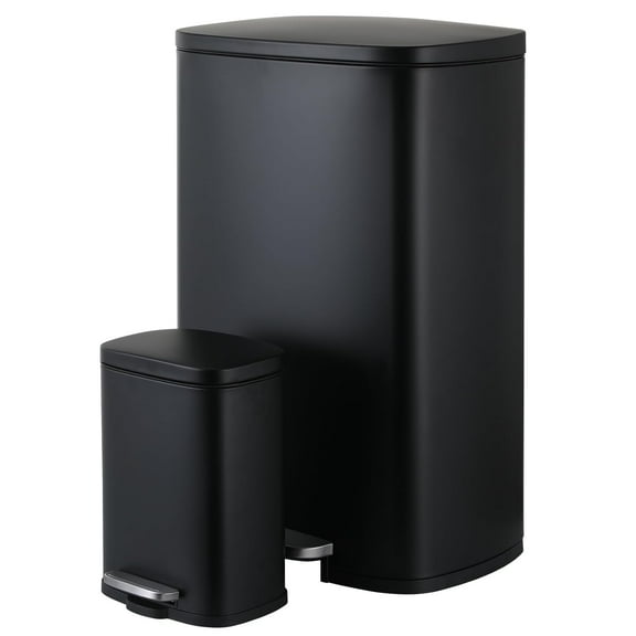 LAZY BUDDY 13.2 Gallon Stainless Steel Kitchen Trash Can with 1.3 Gallon Mini Trash Can, Rectangular Step Garbage Can with Lid