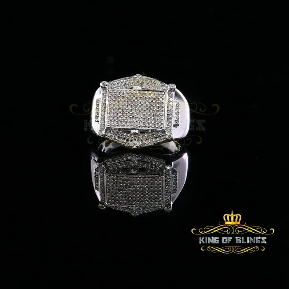King of Blings Real Diamond 0.66ct 925 Sterling Silver White Rectangle Men's Ring Size 11