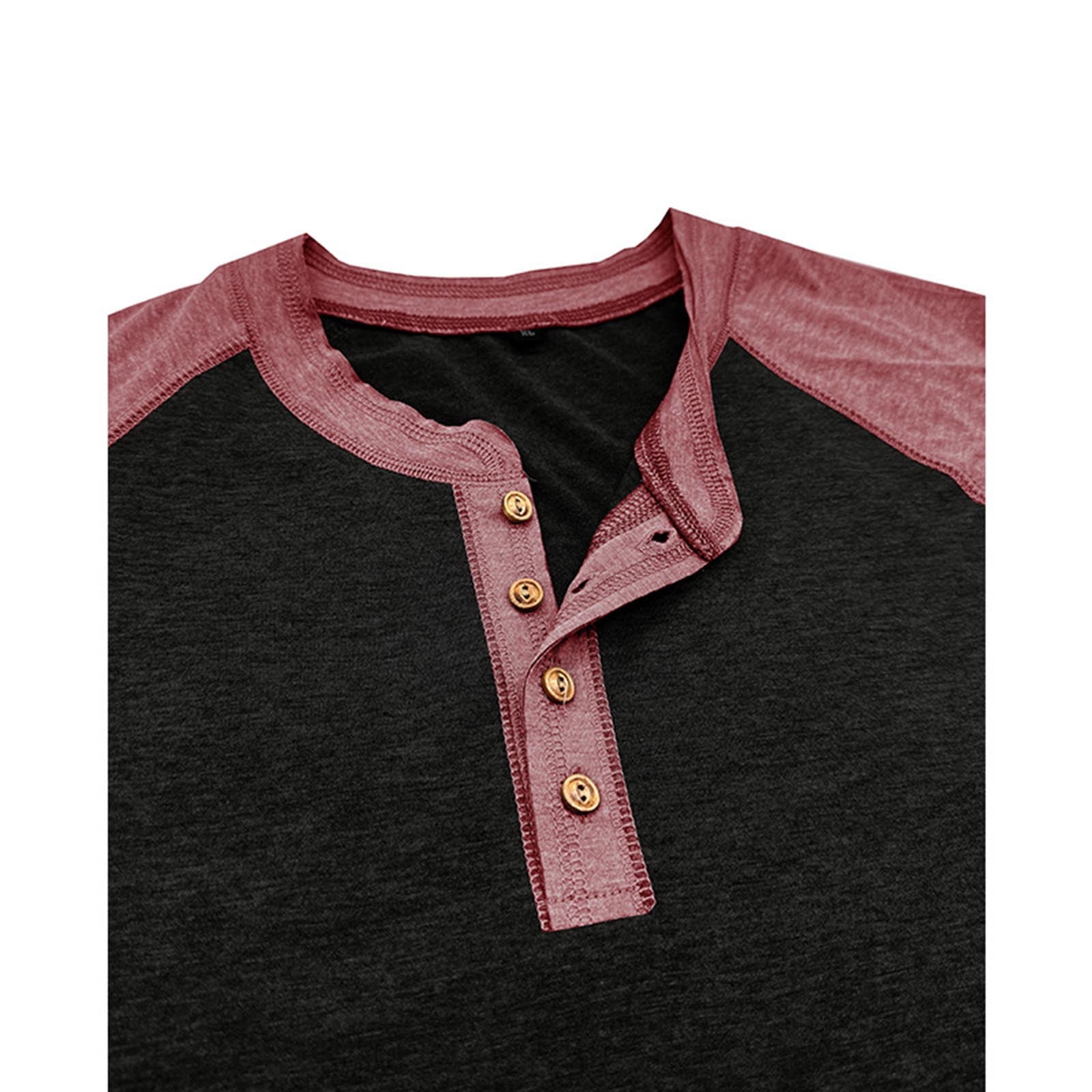 Feancey Cotton Henley Shirts for Men Raglan Long Sleeve Button Up Tshirt Color Block Fashion Baseball T-Shirts Slim Fit Casual Gym Muscle Tees Red M