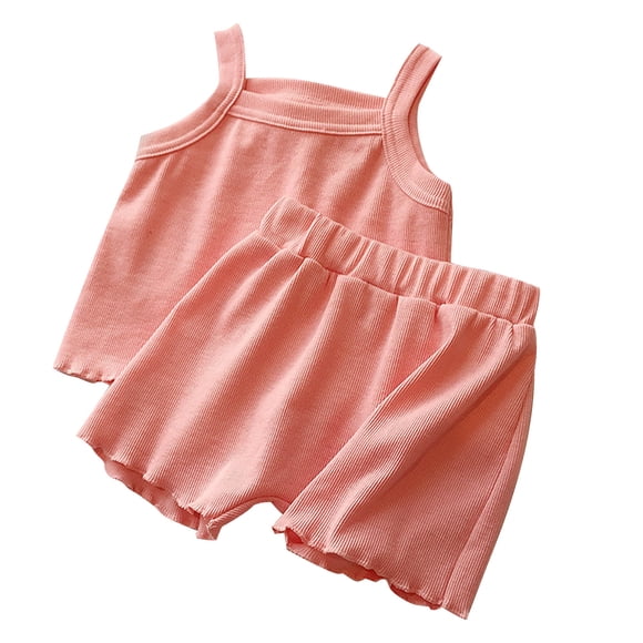Odeerbi 6M-4Y Niñas Conjuntos de Verano Camisola de Punto Rib Tops Pantalones Cortos Conjunto de Dos Piezas Traje de Hogar Suave