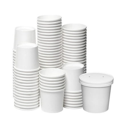(incomplete, missing) 250 Sets White Paper Food Containers With Vented Lids  To Go Hot Soup Bowls  Disposable Ice Cream Cups