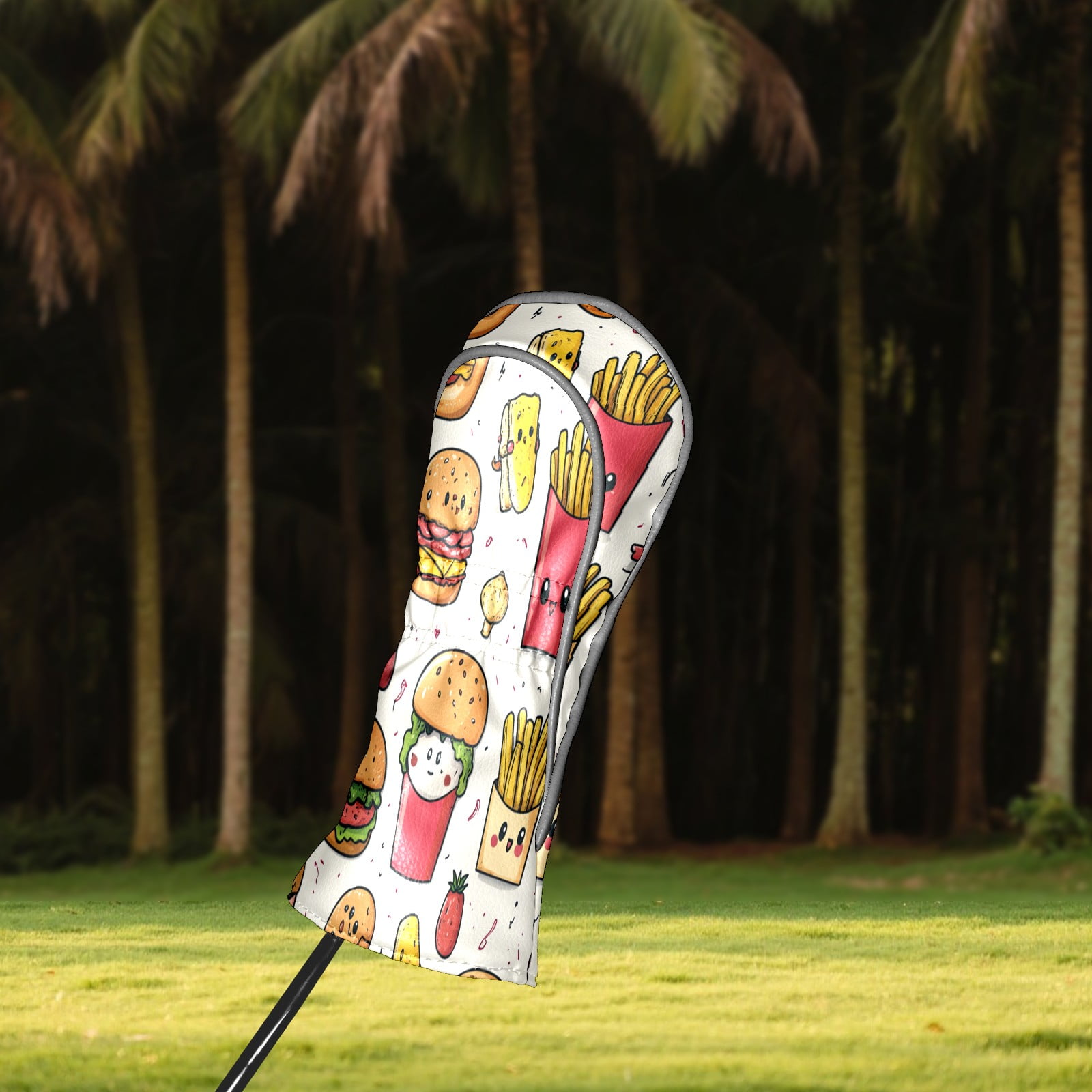 Golf Club Head Covers - Funny Food Beige Design, Premium PU Leather Driver Hybrid Headcovers with Velvet Lining, Waterproof Golf Gifts for Men Women