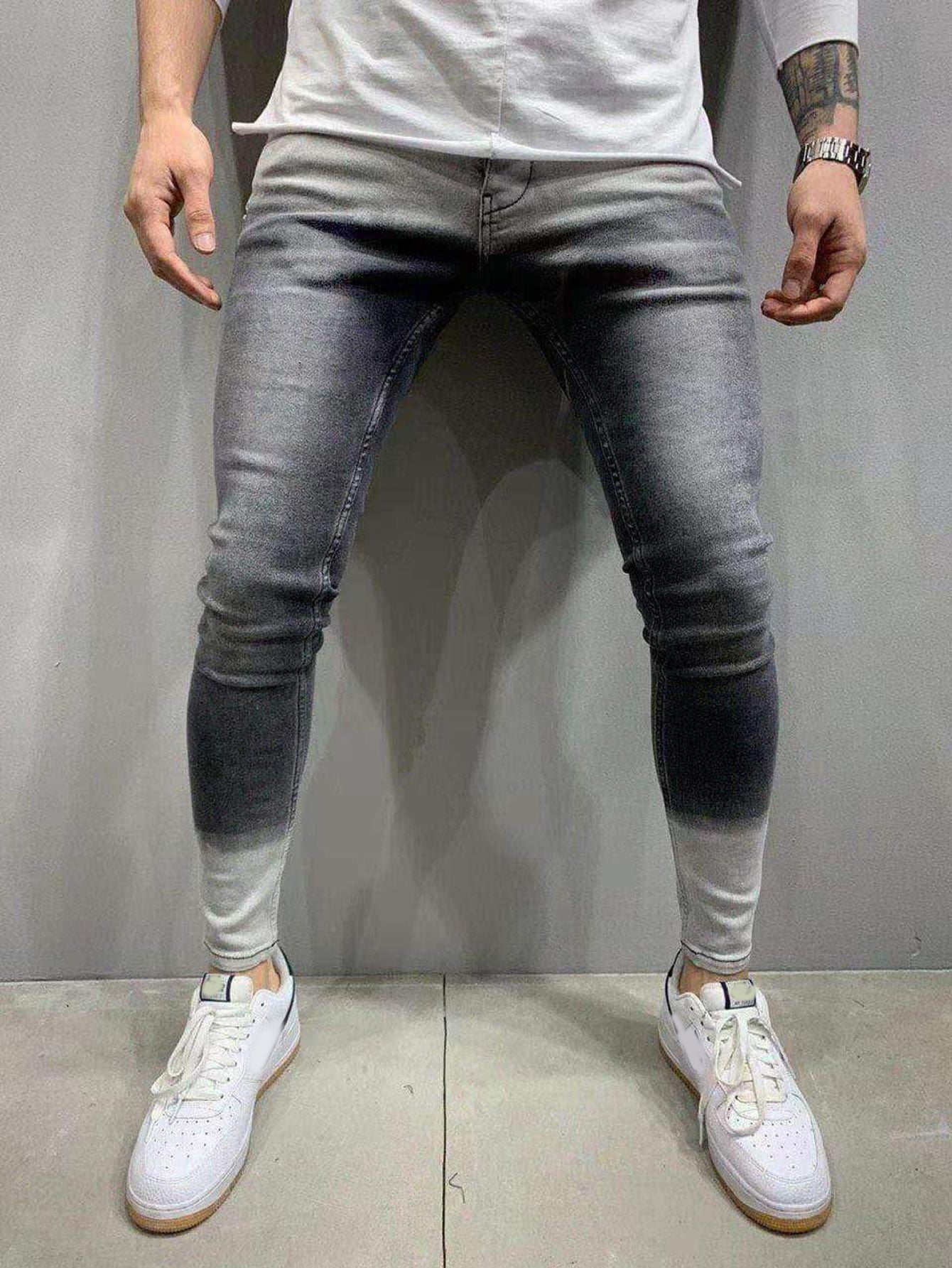 Men Ombre Washed Skinny Jeans 