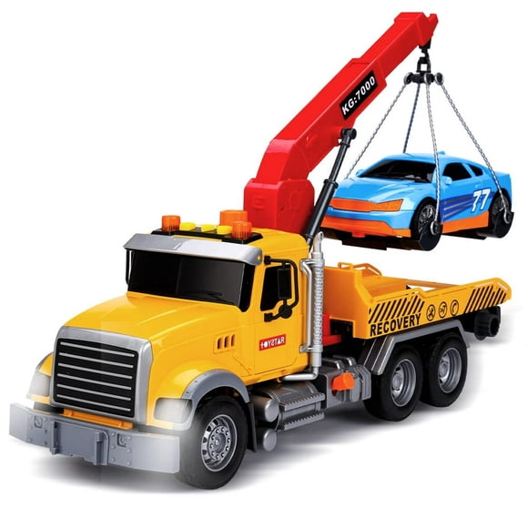 HLONK Tow Truck Toy with Hooks and Car for Kids Boys Girls Friction Powered Truck Toy with Sound and Lights Big Tow Trcuks Toy