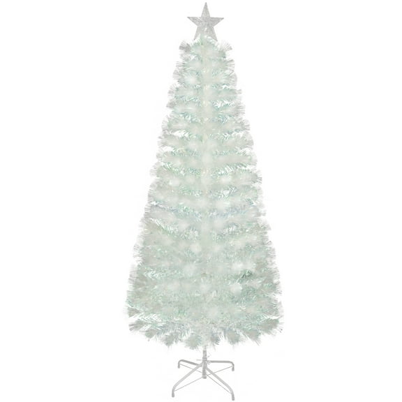 Uten 4ft Fiber Optic Christmas Tree, Pre-Lit Artificial Xmas Tree with 129 Colorful  LED Lights, Includes Star Tree Topper and Sturdy Metal Base, White