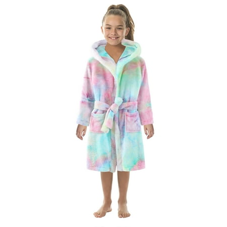 

Zlekejiko Toddler Kids Baby Boys Girls Soft Tie Dye Pajamas Sleepwear Flannel Warm Hooded Towel Bathrobe Robe