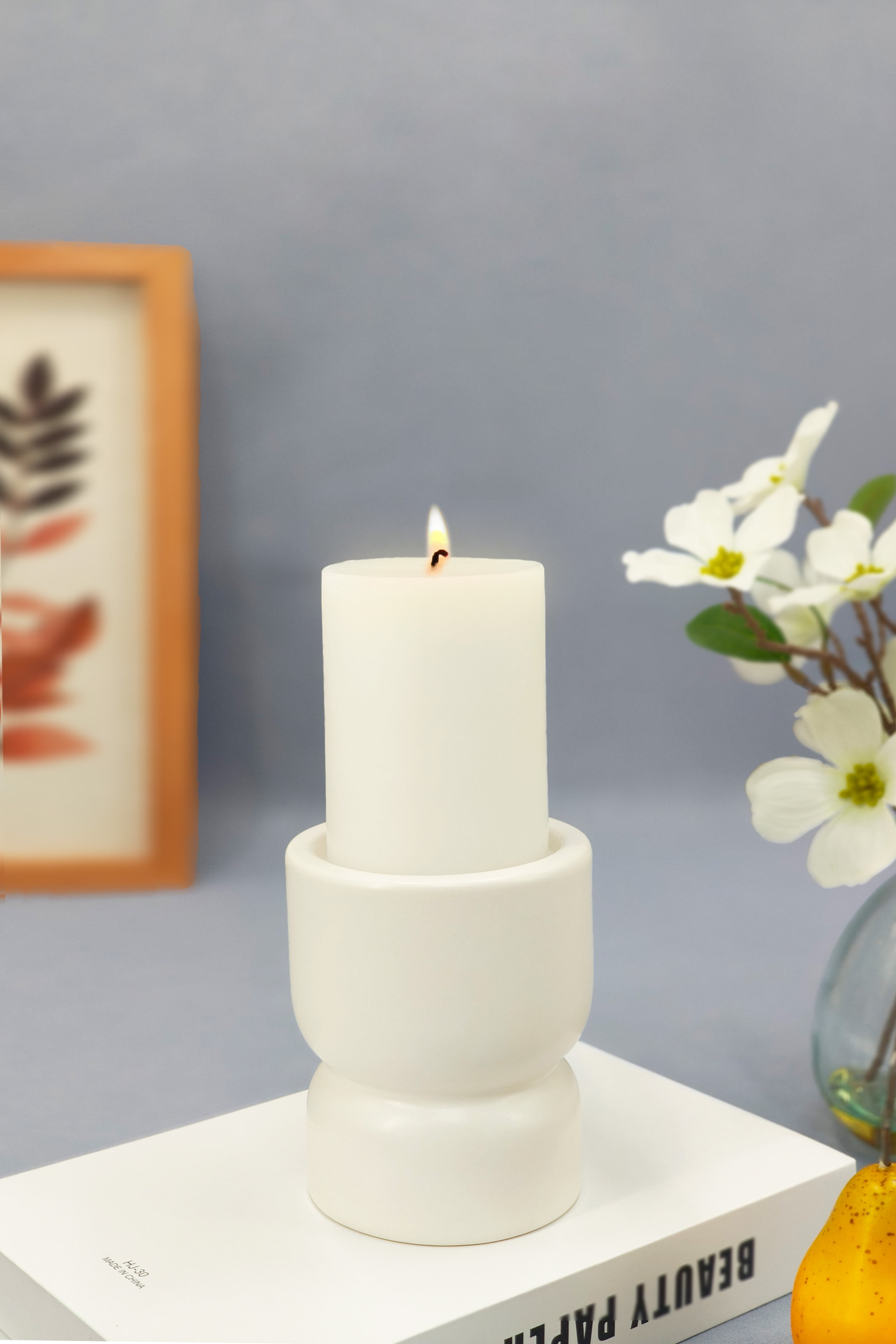 Mainstays White Ceramic Pillar Candle Holder, Indoor