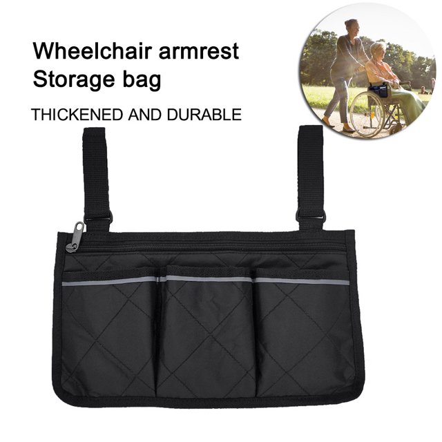 Bolsa para silla de ruedas Multifuncional Silla Reposabrazos Bolsillo para Hombres Mujeres (Negro)