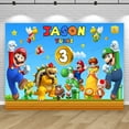 thumbnail image 4 of Fondo personalizado con nombre y edad, tema de Super Mario Bros, fondo para fiesta de cumpleaños de niños y niños, pancarta para baby shower, accesorios de decoración, 4 of 5