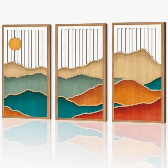 HPNIUB Boho Mountain Wooden Wall Art Modern Minimalist Hollow-Out Decor Abstract Nature Landscape Painting Set of 3 for Living Room Bedroom Office 8x16 Inch