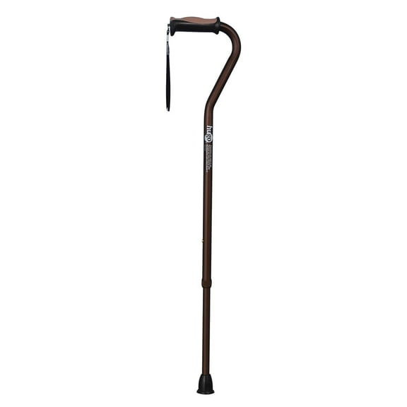 HUGO Adjustable Offset Handle Cane with Reflective Strap, Cocoa