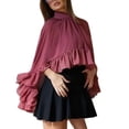 thumbnail image 3 of Women's See-Through Chiffon Mesh Top, Ruffle Hem Capelet Poncho, Sheer Bat Sleeve Blouse for Wedding, Evening Dress, and Beach Cover Up Red, 3 of 7