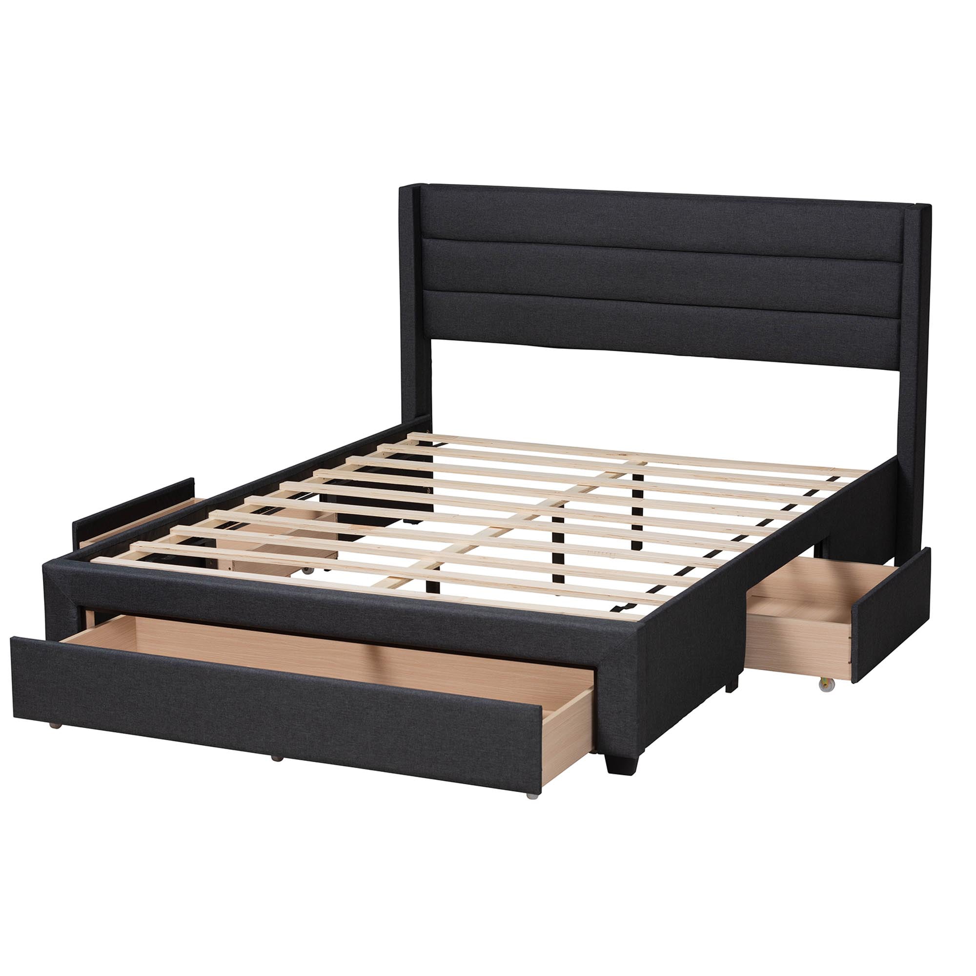Baxton Studio Braylon Mid-Century Modern Transitional Charcoal Grey Fabric and Dark Brown Finished Wood Queen Size 3-Drawer Storage Platform Bed