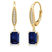 Gem Stone King 10K Yellow Gold Blue Sapphire and Lab Grown Diamond Dangle Earrings for Women | 3.20 Cttw | Gemstone September Birthstone | Octagon 7X5MM