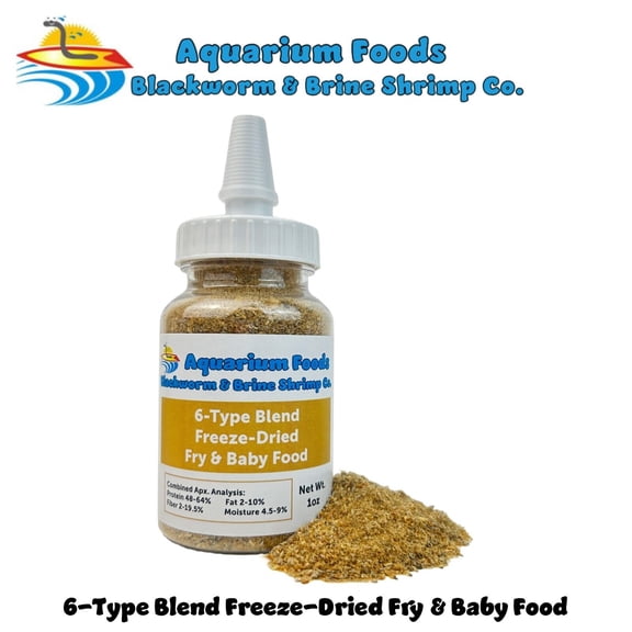 6-Type Mix of Bloodworm, Brine Shrimp, Plankton, Mysis, Tubifex, Krill, for Fry, Babies, Guppies, Tetras, Bettas, Nano Fish - 1oz Squeeze Bottle