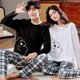 thumbnail image 1 of Foply-Conjunto de Pijamas para parejas, ropa de dormir de manga larga, estilo fresco, 100% algodón, Otoño, nuevo, 1 of 4