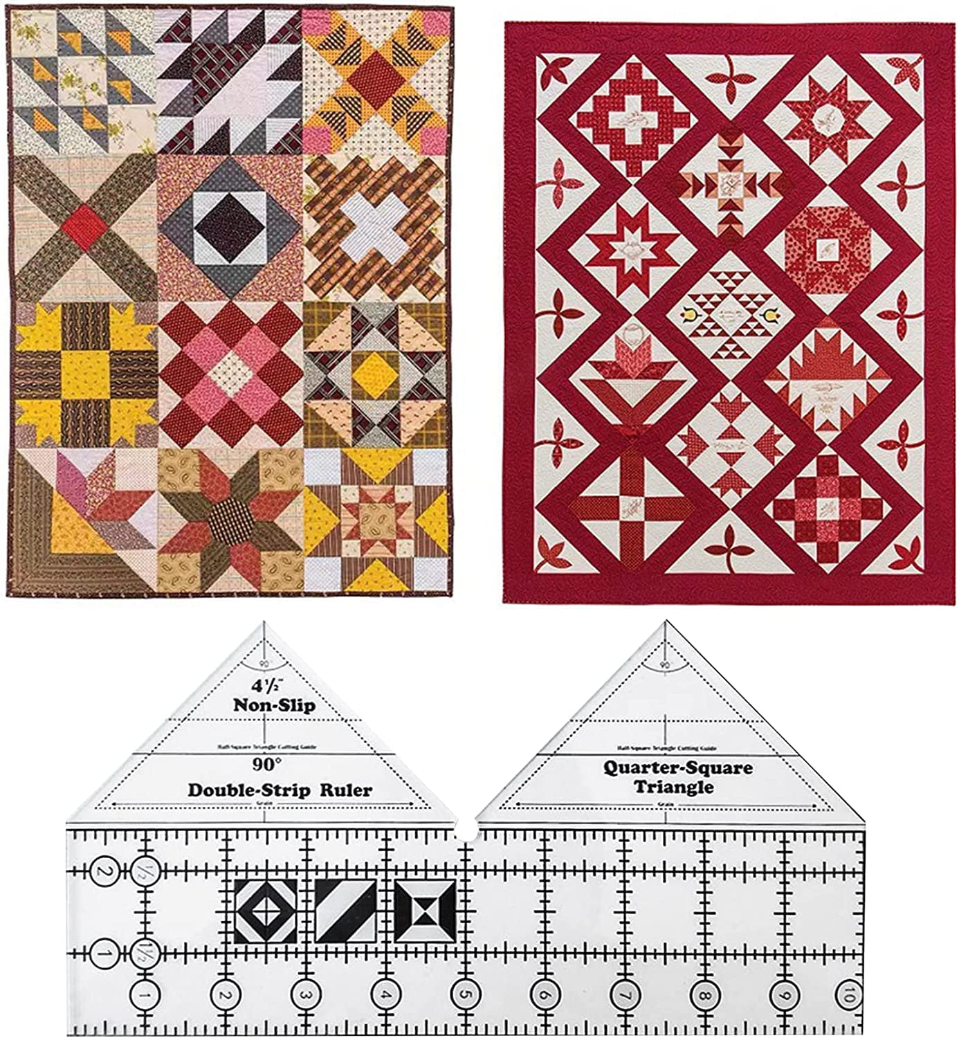 Fongwan 90 Degree Double Strip Ruler, Quilting Patchwork Ruler Template