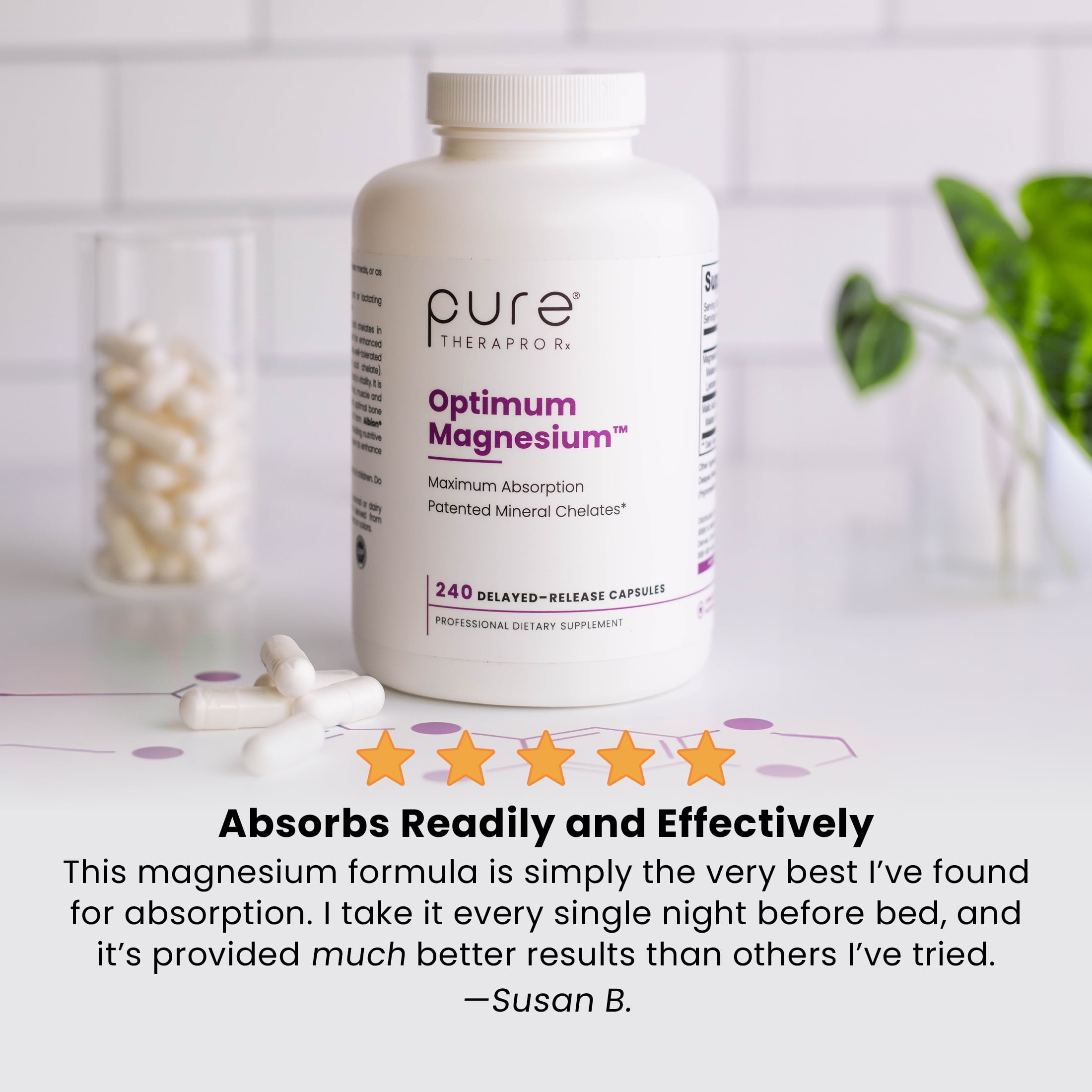 Optimum Magnesium™ - Magnesium Lysinate Glycinate Chelate Supplement, Di-Magnesium Malate Supplement by Pure TheraPro Rx - 120 Vegan Capsules