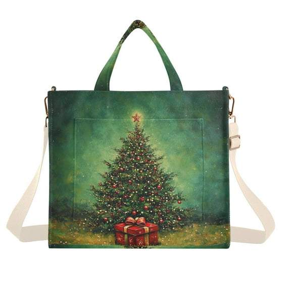 Christmas Santa Tree Gift Corduroy Tote Bag Handbag Large Messenger Bag Shoulder Crossbody Zipper Bag Purse