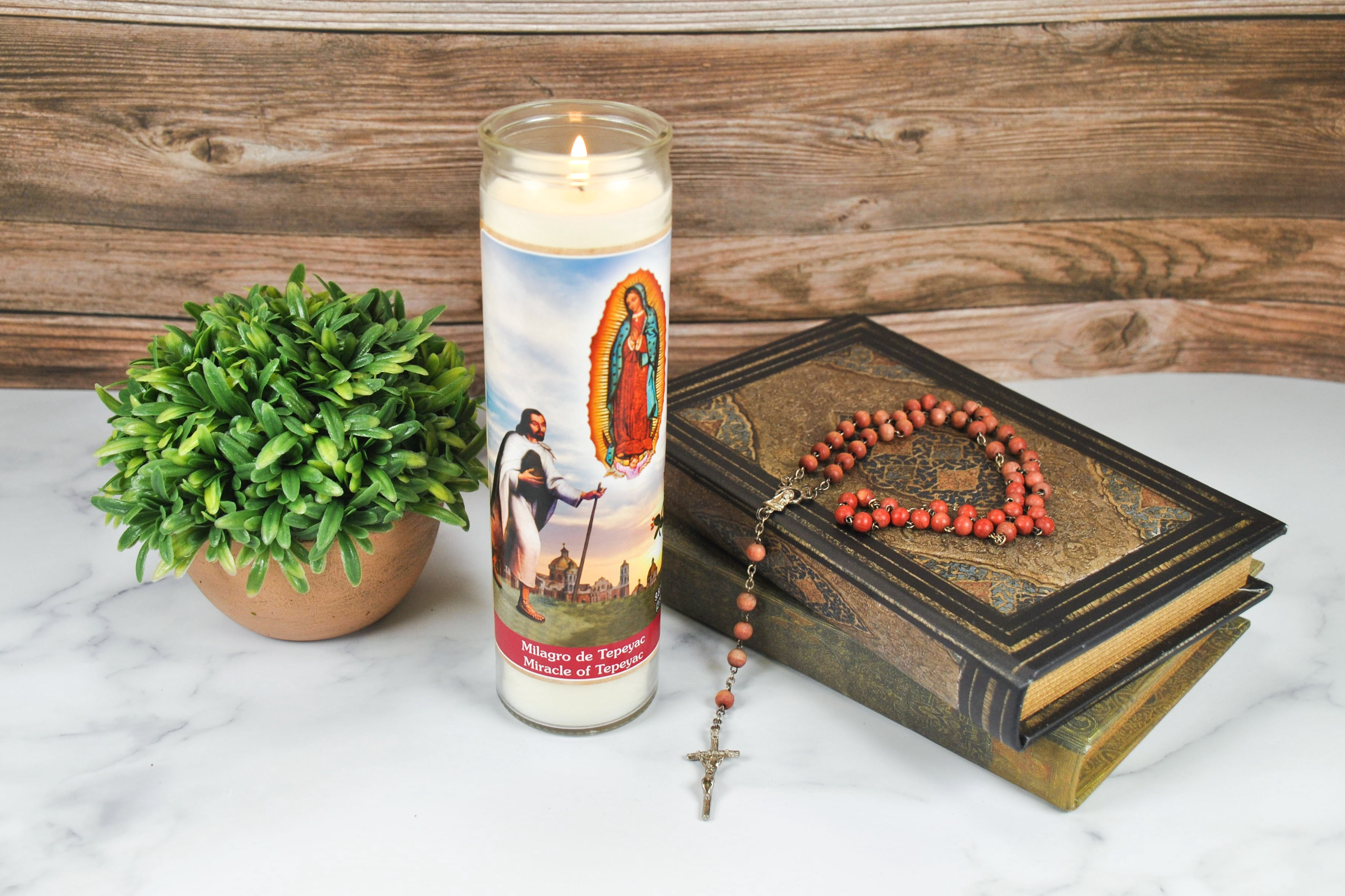 (6 pack) Prayer Candle Milagro De Tepeyac White Wax, 8 Inch